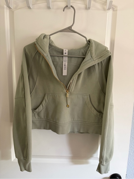 lululemon athletica Tops - lululemon Women’s Scuba Cropped Half-Zip Hoodie Sweater Sage Green gold zip